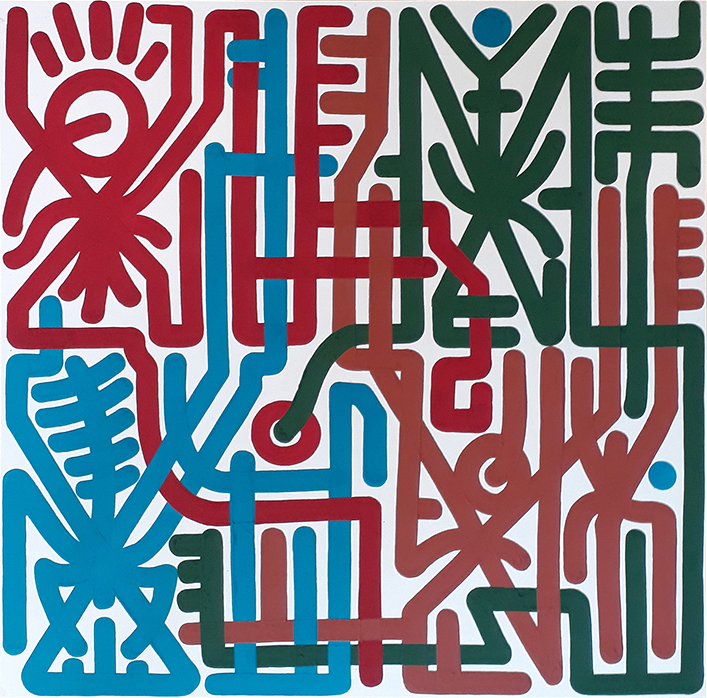 Greek artist, painting, artwork, dimitris ntokos, lives in Athens, signs, symbols, dimitris dokos, urban hieroglyphics, canvas, contemporary art, dialect, modern art
