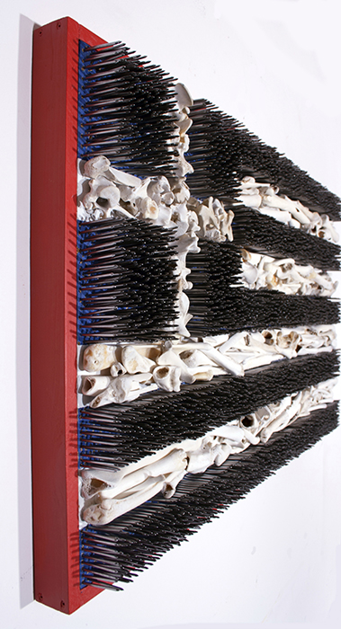 Greek flag,nails, bones, Greek artist, painting, artwork, dimitris ntokos, lives in Athens, scarab, scarabeus, beetle, dimitris dokos, canvas, contemporary art, modern art, art, beetle, optic art, art