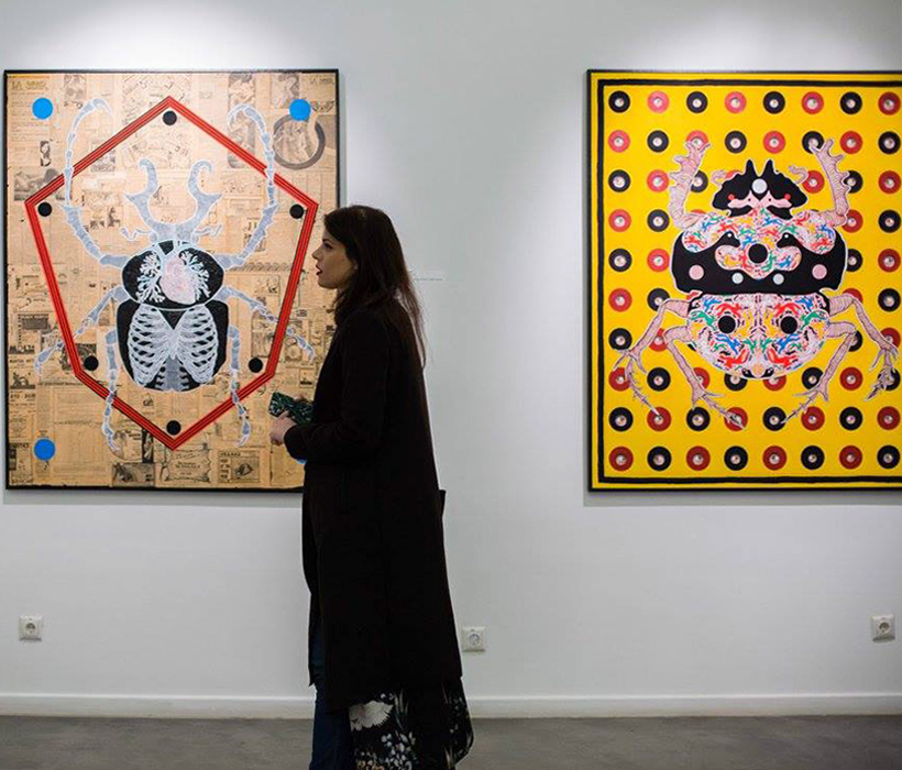 Greek artist, painting, artwork, dimitris ntokos, lives in Athens, scarab, scarabeus, beetle, dimitris dokos, canvas, contemporary art, modern art, art, beetle, optic art, art