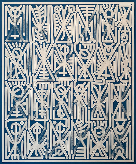 Greek artist, painting, artwork, dimitris ntokos, lives in Athens, signs, symbols, dimitris dokos, urban hieroglyphics, canvas, contemporary art, dialect, modern art
