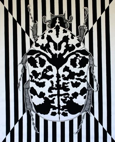 Greek artist, painting, artwork, dimitris ntokos, lives in Athens, scarab, scarabeus, beetle, dimitris dokos, canvas, contemporary art, modern art, art, beetle, optic art, art