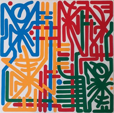 Greek artist, painting, artwork, dimitris ntokos, lives in Athens, signs, symbols, dimitris dokos, urban hieroglyphics, canvas, contemporary art, dialect, modern art