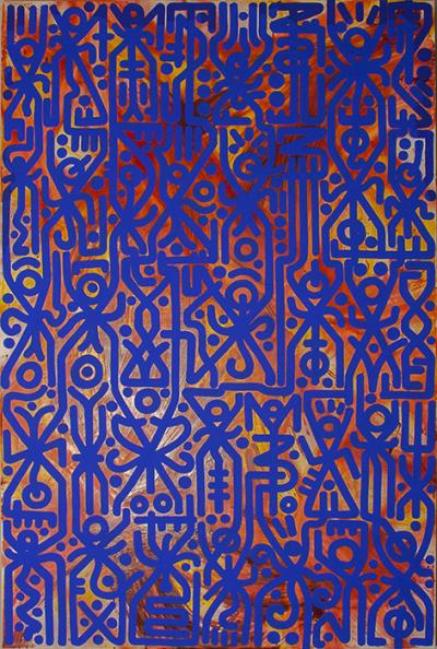 Greek artist, painting, artwork, dimitris ntokos, lives in Athens, signs, symbols, dimitris dokos, urban hieroglyphics, canvas, contemporary art, dialect, modern art