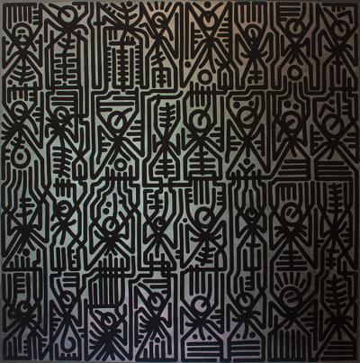 Greek artist, painting, artwork, dimitris ntokos, lives in Athens, signs, symbols, dimitris dokos, urban hieroglyphics, canvas, contemporary art, dialect, modern art