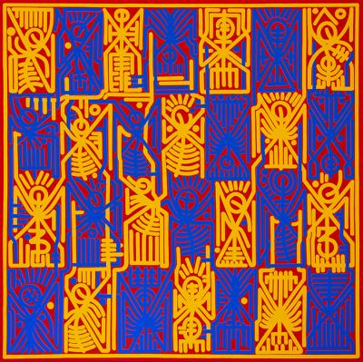 Greek artist, painting, artwork, dimitris ntokos, lives in Athens, signs, symbols, dimitris dokos, urban hieroglyphics, canvas, contemporary art, dialect, modern art