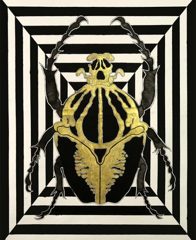 Greek artist, painting, artwork, dimitris ntokos, lives in Athens, scarab, scarabeus, beetle, dimitris dokos, canvas, contemporary art, modern art, art, beetle, optic art, art