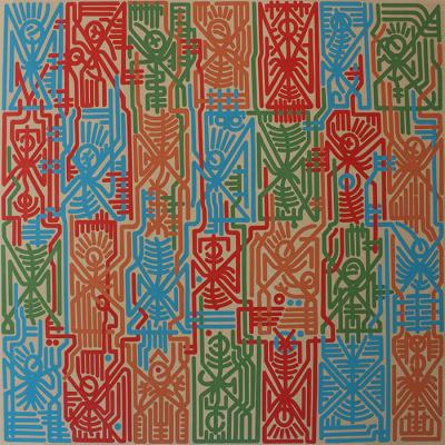 Greek artist, painting, artwork, dimitris ntokos, lives in Athens, signs, symbols, dimitris dokos, urban hieroglyphics, canvas, contemporary art, dialect, modern art