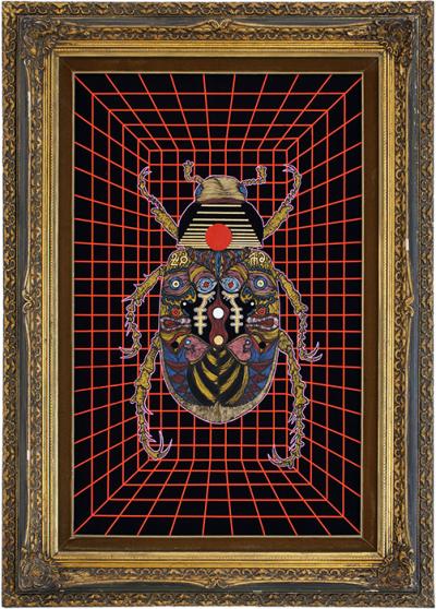 Greek artist, painting, artwork, dimitris ntokos, lives in Athens, scarab, scarabeus, beetle, dimitris dokos, canvas, contemporary art, modern art, art, beetle, optic art, art
