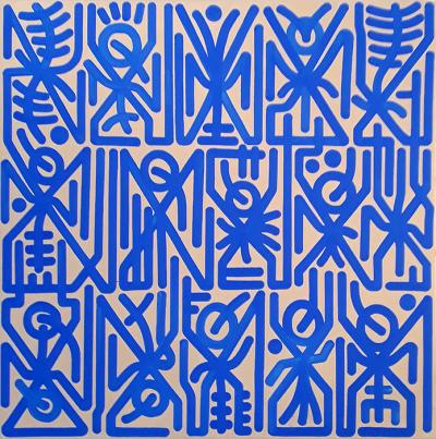 Greek artist, painting, artwork, dimitris ntokos, lives in Athens, signs, symbols, dimitris dokos, urban hieroglyphics, canvas, contemporary art, dialect, modern art