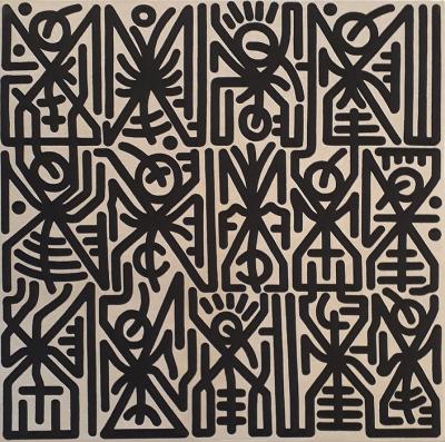 Greek artist, painting, artwork, dimitris ntokos, lives in Athens, signs, symbols, dimitris dokos, urban hieroglyphics, canvas, contemporary art, dialect, modern art
