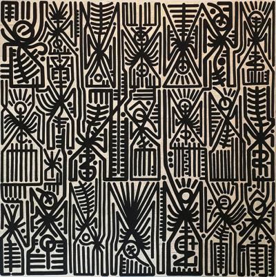 Greek artist, painting, artwork, dimitris ntokos, lives in Athens, signs, symbols, dimitris dokos, urban hieroglyphics, canvas, contemporary art, dialect, modern art