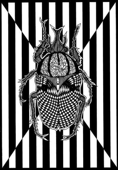 Greek artist, painting, artwork, dimitris ntokos, lives in Athens, scarab, scarabeus, beetle, dimitris dokos, canvas, contemporary art, modern art, art, beetle, optic art, art
