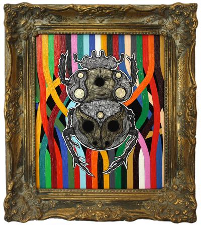 Greek artist, painting, artwork, dimitris ntokos, lives in Athens, scarab, scarabeus, beetle, dimitris dokos, canvas, contemporary art, modern art, art, beetle, optic art, art