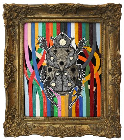 Greek artist, painting, artwork, dimitris ntokos, lives in Athens, scarab, scarabeus, beetle, dimitris dokos, canvas, contemporary art, modern art, art, beetle, optic art, art
