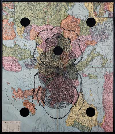 Greek artist, painting, artwork, dimitris ntokos, lives in Athens, scarab, scarabeus, beetle, dimitris dokos, canvas, contemporary art, modern art, art, beetle, optic art, art