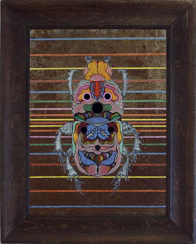 Greek artist, painting, artwork, dimitris ntokos, lives in Athens, scarab, scarabeus, beetle, dimitris dokos, canvas, contemporary art, modern art, art, beetle, optic art, art