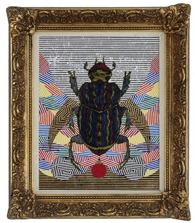 Greek artist, painting, artwork, dimitris ntokos, lives in Athens, scarab, scarabeus, beetle, dimitris dokos, canvas, contemporary art, modern art, art, beetle, optic art, art