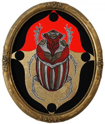 Greek artist, painting, artwork, dimitris ntokos, lives in Athens, scarab, scarabeus, beetle, dimitris dokos, canvas, contemporary art, modern art, art, beetle, optic art, art