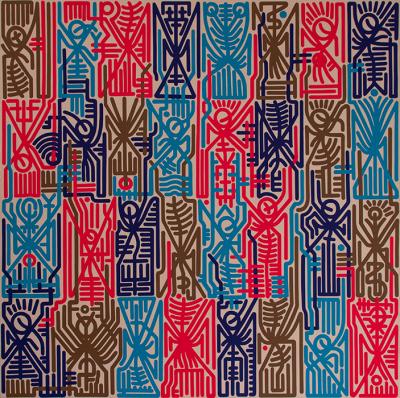 Greek artist, painting, artwork, dimitris ntokos, lives in Athens, signs, symbols, dimitris dokos, urban hieroglyphics, canvas, contemporary art, dialect, modern art
