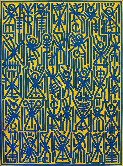 Greek artist, painting, artwork, dimitris ntokos, lives in Athens, signs, symbols, dimitris dokos, urban hieroglyphics, canvas, contemporary art, dialect, modern art