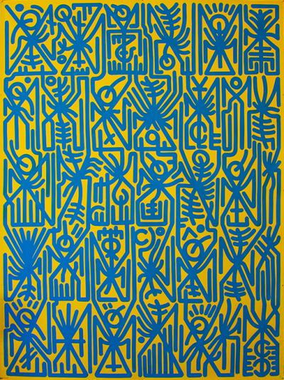 Greek artist, painting, artwork, dimitris ntokos, lives in Athens, signs, symbols, dimitris dokos, urban hieroglyphics, canvas, contemporary art, dialect, modern art