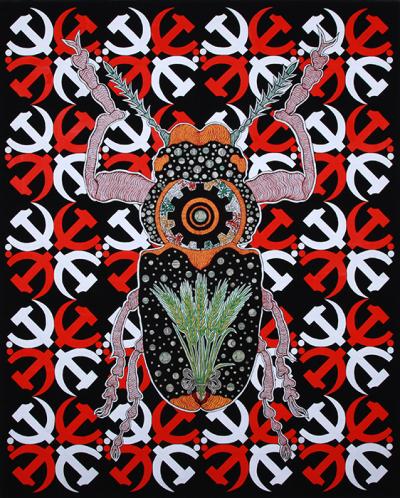 Greek artist, painting, artwork, dimitris ntokos, lives in Athens, scarab, scarabeus, beetle, dimitris dokos, canvas, contemporary art, modern art, art, beetle, optic art, art