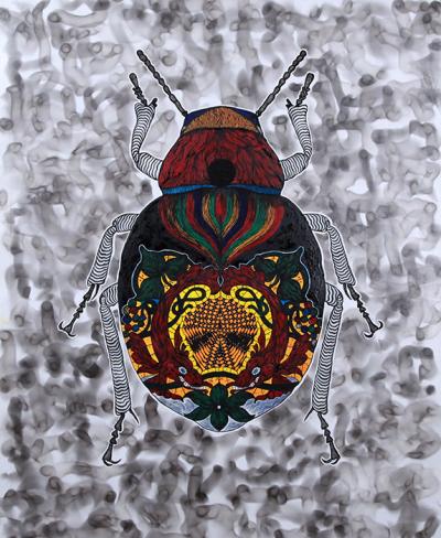 Greek artist, painting, artwork, dimitris ntokos, lives in Athens, scarab, scarabeus, beetle, dimitris dokos, canvas, contemporary art, modern art, art, beetle, optic art, art