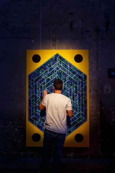 Greek artist, painting, artwork, dimitris ntokos, lives in Athens, scarab, scarabeus, beetle, dimitris dokos, canvas, contemporary art, modern art, art, beetle, optic art, art