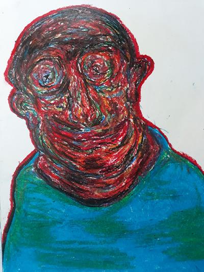 portrait, automatic portrait, paper, pastel, Greek artist, painting, artwork, dimitris ntokos, lives in Athens, scarab, scarabeus, beetle, dimitris dokos, canvas, contemporary art, modern art, art, beetle, optic art, art