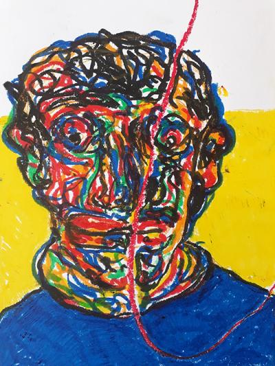 portrait, automatic portrait, paper, pastel, Greek artist, painting, artwork, dimitris ntokos, lives in Athens, scarab, scarabeus, beetle, dimitris dokos, canvas, contemporary art, modern art, art, beetle, optic art, art