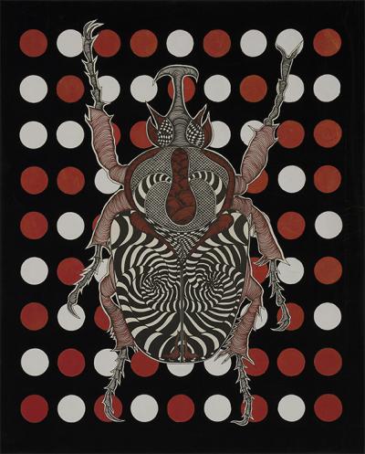 Greek artist, painting, artwork, dimitris ntokos, lives in Athens, scarab, scarabeus, beetle, dimitris dokos, canvas, contemporary art, modern art, art, beetle, optic art, art