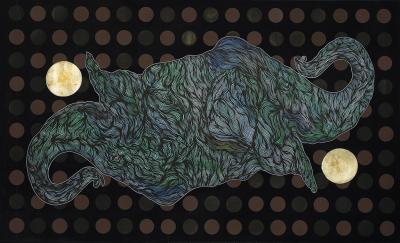 Greek artist, elephant, painting, artwork, dimitris ntokos, lives in Athens, scarab, scarabeus, beetle, dimitris dokos, canvas, contemporary art, modern art, art, beetle, optic art, art