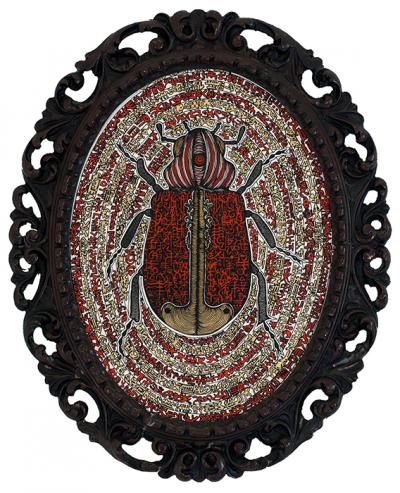 Greek artist, painting, artwork, dimitris ntokos, lives in Athens, scarab, scarabeus, beetle, dimitris dokos, canvas, contemporary art, modern art, art, beetle, optic art, art
