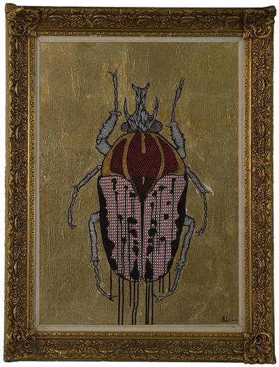 Greek artist, painting, artwork, dimitris ntokos, lives in Athens, scarab, scarabeus, beetle, dimitris dokos, canvas, contemporary art, modern art, art, beetle, optic art, art
