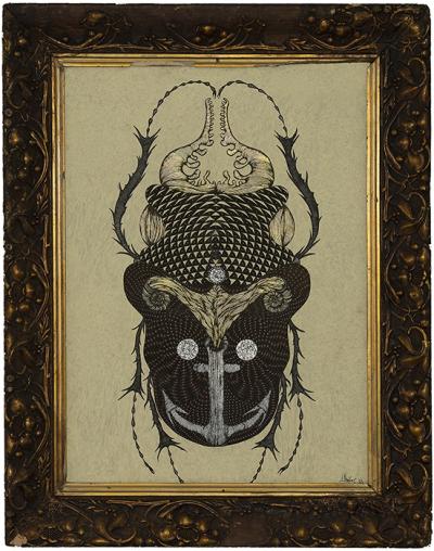 Greek artist, painting, artwork, dimitris ntokos, lives in Athens, scarab, scarabeus, beetle, dimitris dokos, canvas, contemporary art, modern art, art, beetle, optic art, art