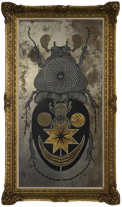 Greek artist, painting, artwork, dimitris ntokos, lives in Athens, scarab, scarabeus, beetle, dimitris dokos, canvas, contemporary art, modern art, art, beetle, optic art, art