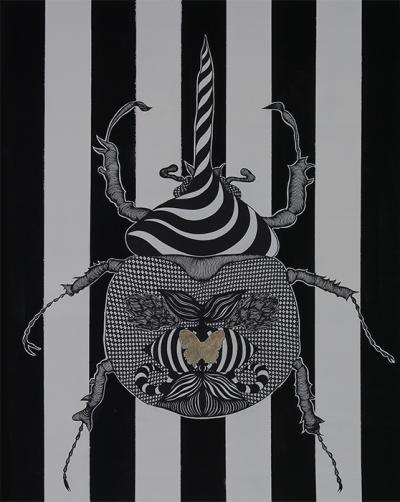 Greek artist, painting, artwork, dimitris ntokos, lives in Athens, scarab, scarabeus, beetle, dimitris dokos, canvas, contemporary art, modern art, art, beetle, optic art, art