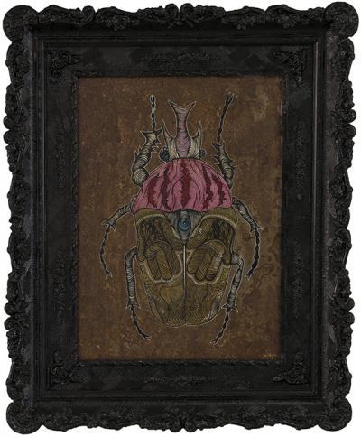 Greek artist, painting, artwork, dimitris ntokos, lives in Athens, scarab, scarabeus, beetle, dimitris dokos, canvas, contemporary art, modern art, art, beetle, optic art, art