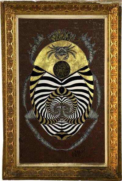 Greek artist, painting, artwork, dimitris ntokos, lives in Athens, scarab, scarabeus, beetle, dimitris dokos, canvas, contemporary art, modern art, art, beetle, optic art, art