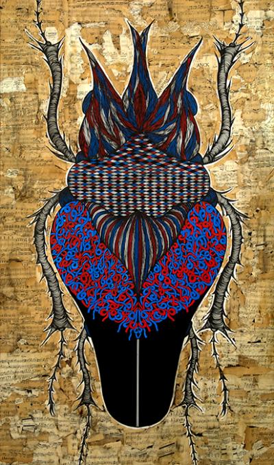 Greek artist, painting, artwork, dimitris ntokos, lives in Athens, scarab, scarabeus, beetle, dimitris dokos, canvas, contemporary art, modern art, art, beetle, optic art, art