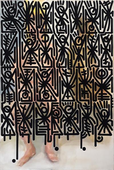 Greek artist, painting, artwork, dimitris ntokos, lives in Athens, signs, symbols, dimitris dokos, urban hieroglyphics, canvas, contemporary art, dialect, modern art