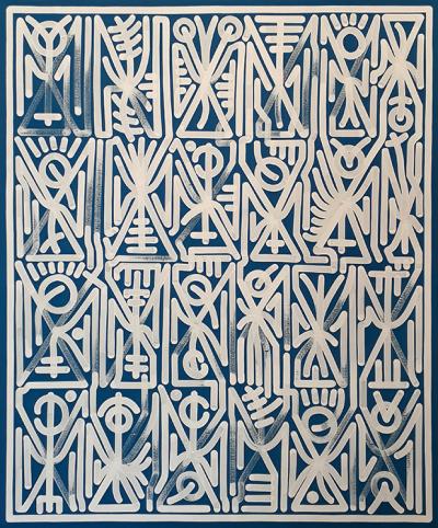 Greek artist, painting, artwork, dimitris ntokos, lives in Athens, signs, symbols, dimitris dokos, urban hieroglyphics, canvas, contemporary art, dialect, modern art